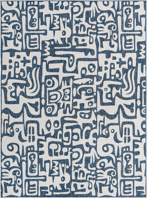Blue 9' x 12' Outdoor Modern Rectangle Area Rug Weather Resistant for Patio, Deck, Terrace, Balcony, Porch 100% Polypropylene Modern Outside Carpet for Sale at Rug Engine