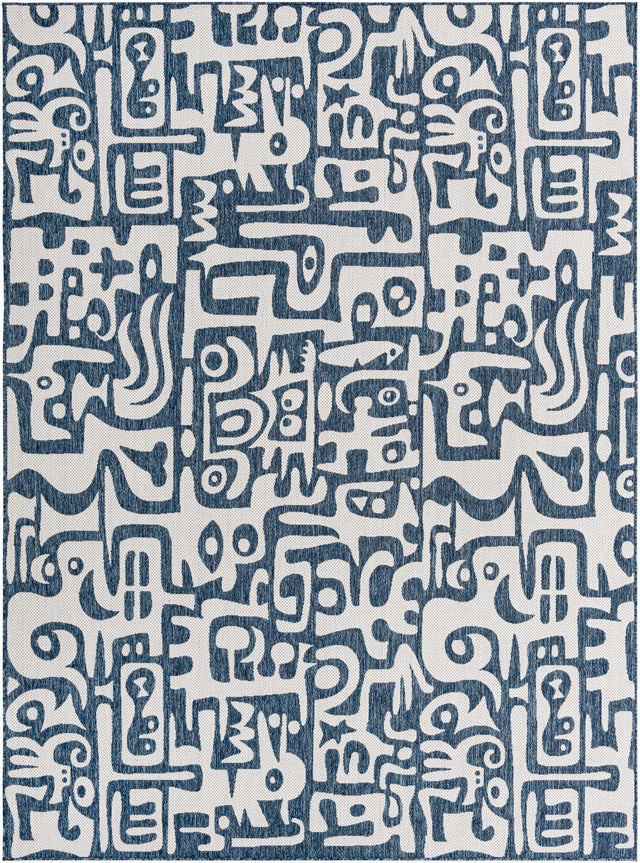 Blue 9' x 12' Outdoor Modern Rectangle Area Rug Weather Resistant for Patio, Deck, Terrace, Balcony, Porch 100% Polypropylene Modern Outside Carpet for Sale at Rug Engine