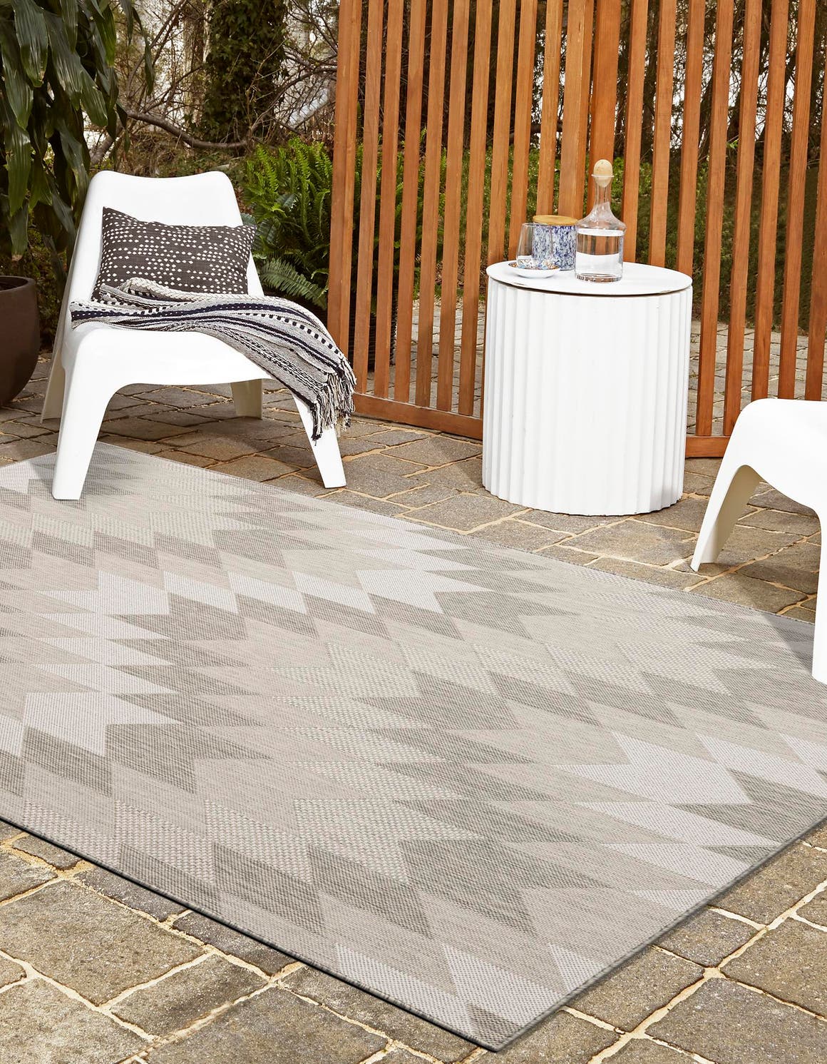 Gray 4' 1 x 6' 1 Outdoor Modern Rectangle Area Rug Weather Resistant for Patio, Deck, Terrace, Balcony, Porch 100% Polypropylene Modern Outside Carpet for Sale at Rug Engine