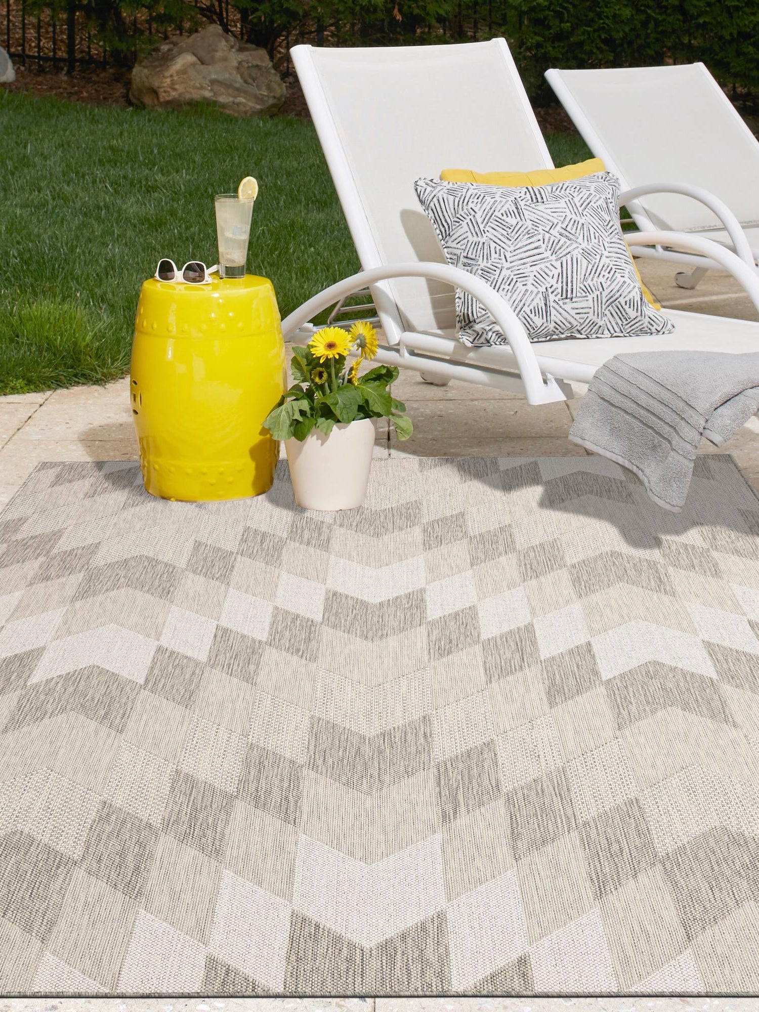 Gray 6' 1 x 9' Outdoor Modern Rectangle Area Rug Weather Resistant for Patio, Deck, Terrace, Balcony, Porch 100% Polypropylene Modern Outside Carpet for Sale at Rug Engine