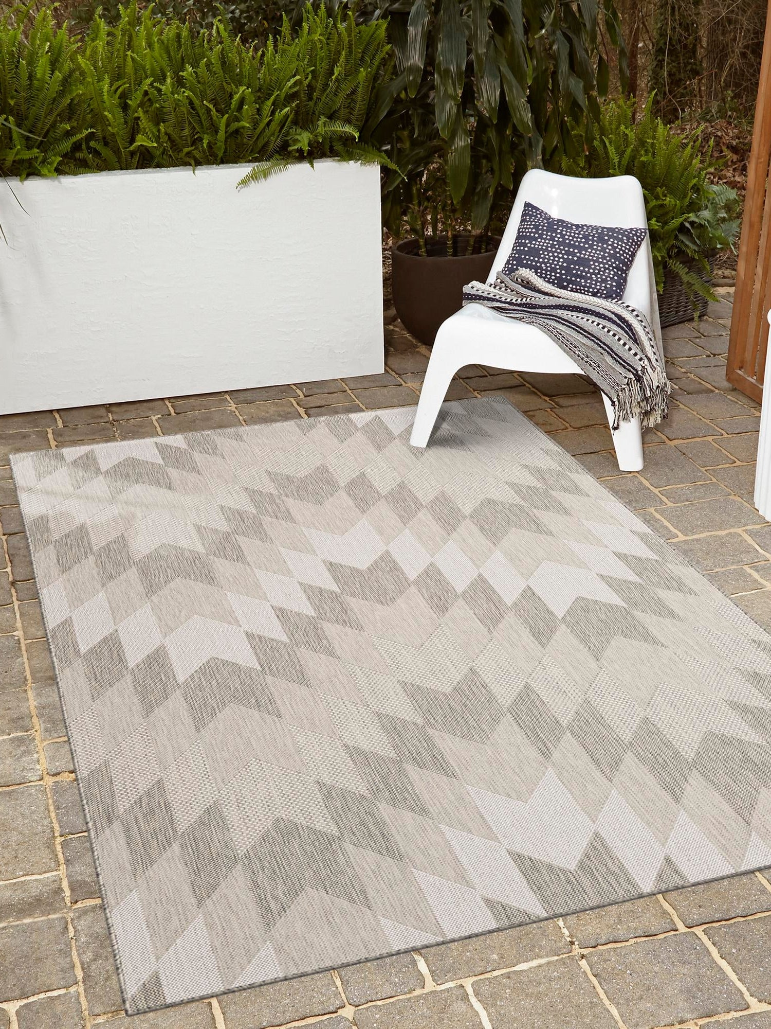 Gray 7' 10 x 10' Outdoor Modern Rectangle Area Rug Weather Resistant for Patio, Deck, Terrace, Balcony, Porch 100% Polypropylene Modern Outside Carpet for Sale at Rug Engine