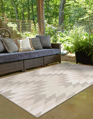 Gray 4' 1 x 6' 1 Outdoor Modern Rectangle Area Rug Weather Resistant for Patio, Deck, Terrace, Balcony, Porch 100% Polypropylene Modern Outside Carpet for Sale at Rug Engine