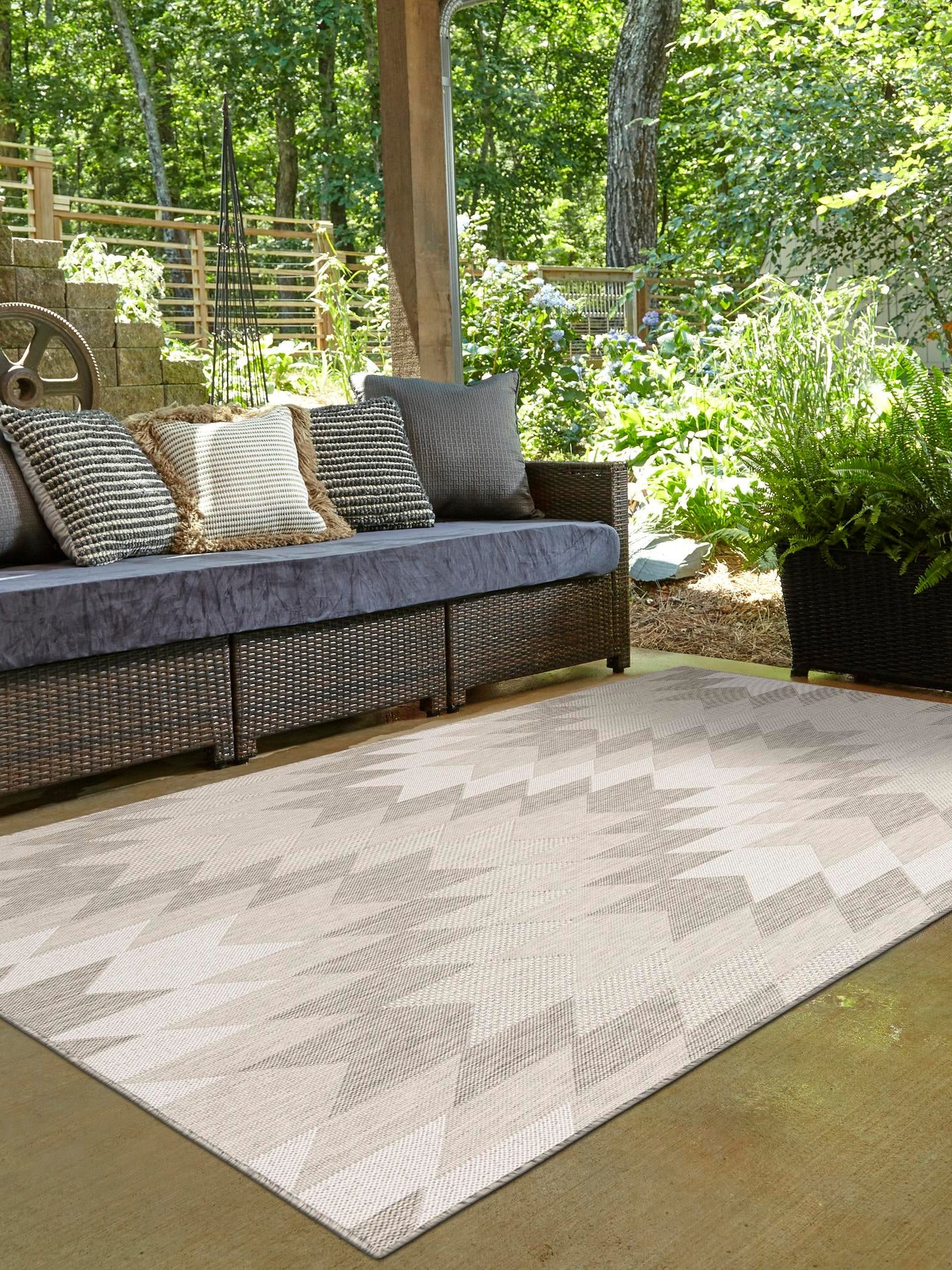 Gray 6' 1 x 9' Outdoor Modern Rectangle Area Rug Weather Resistant for Patio, Deck, Terrace, Balcony, Porch 100% Polypropylene Modern Outside Carpet for Sale at Rug Engine