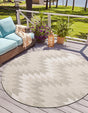 Gray 7' 10 x 7' 10 Outdoor Modern Round Area Rug Weather Resistant for Patio, Deck, Terrace, Balcony, Porch 100% Polypropylene Modern Outside Carpet for Sale at Rug Engine