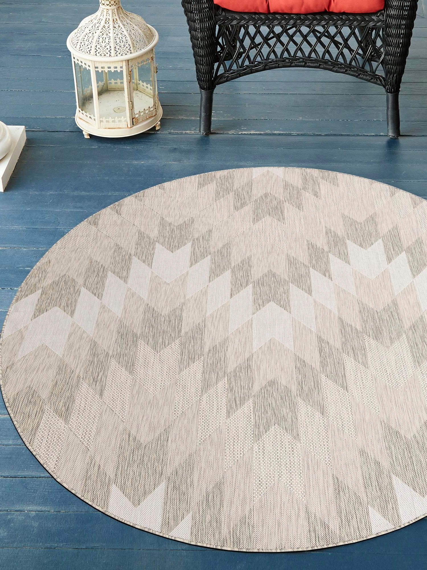 Gray 3' 1 x 3' 1 Outdoor Modern Round Area Rug Weather Resistant for Patio, Deck, Terrace, Balcony, Porch 100% Polypropylene Modern Outside Carpet for Sale at Rug Engine