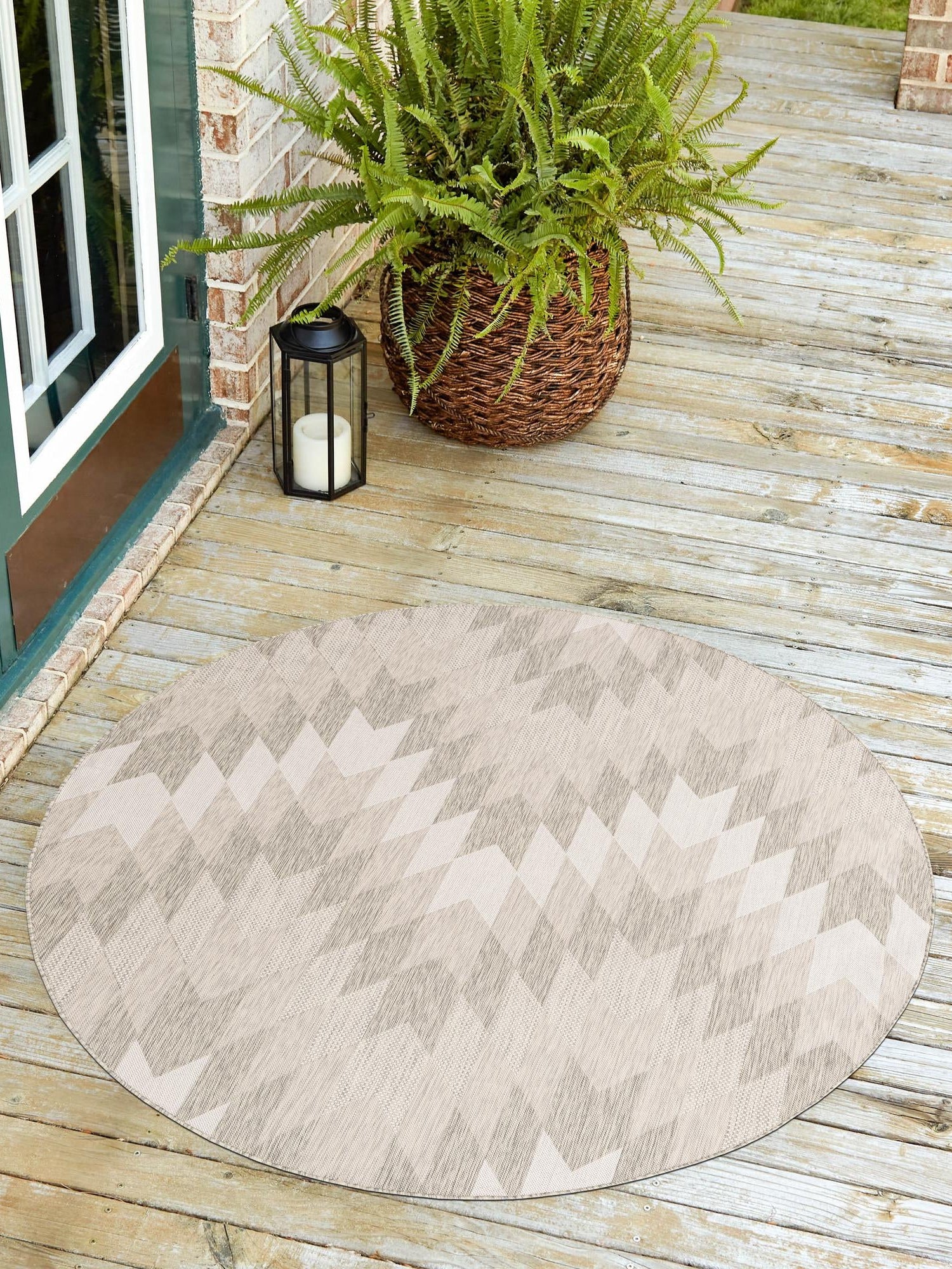 Gray 10' x 10' Outdoor Modern Round Area Rug Weather Resistant for Patio, Deck, Terrace, Balcony, Porch 100% Polypropylene Modern Outside Carpet for Sale at Rug Engine