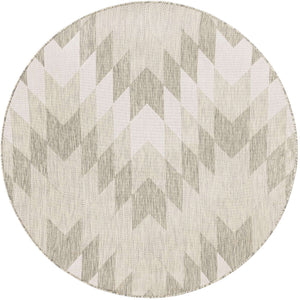Gray 6' 1 x 6' 1 Outdoor Modern Round Area Rug Weather Resistant for Patio, Deck, Terrace, Balcony, Porch 100% Polypropylene Modern Outside Carpet for Sale at Rug Engine