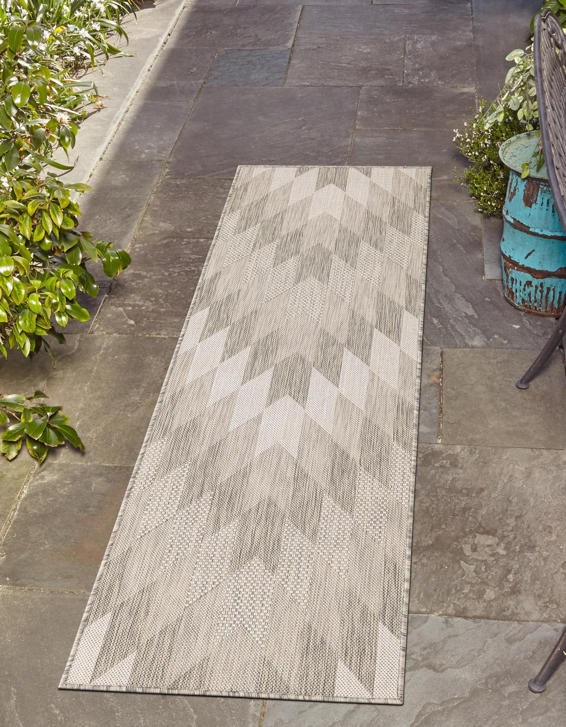 Gray 2' x 8' Outdoor Modern Runner Area Rug Weather Resistant for Patio, Deck, Terrace, Balcony, Porch 100% Polypropylene Modern Outside Carpet for Sale at Rug Engine