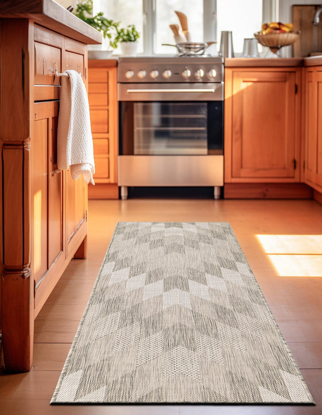 Gray 2' x 4' 1 Outdoor Modern Runner Area Rug Weather Resistant for Patio, Deck, Terrace, Balcony, Porch 100% Polypropylene Modern Outside Carpet for Sale at Rug Engine