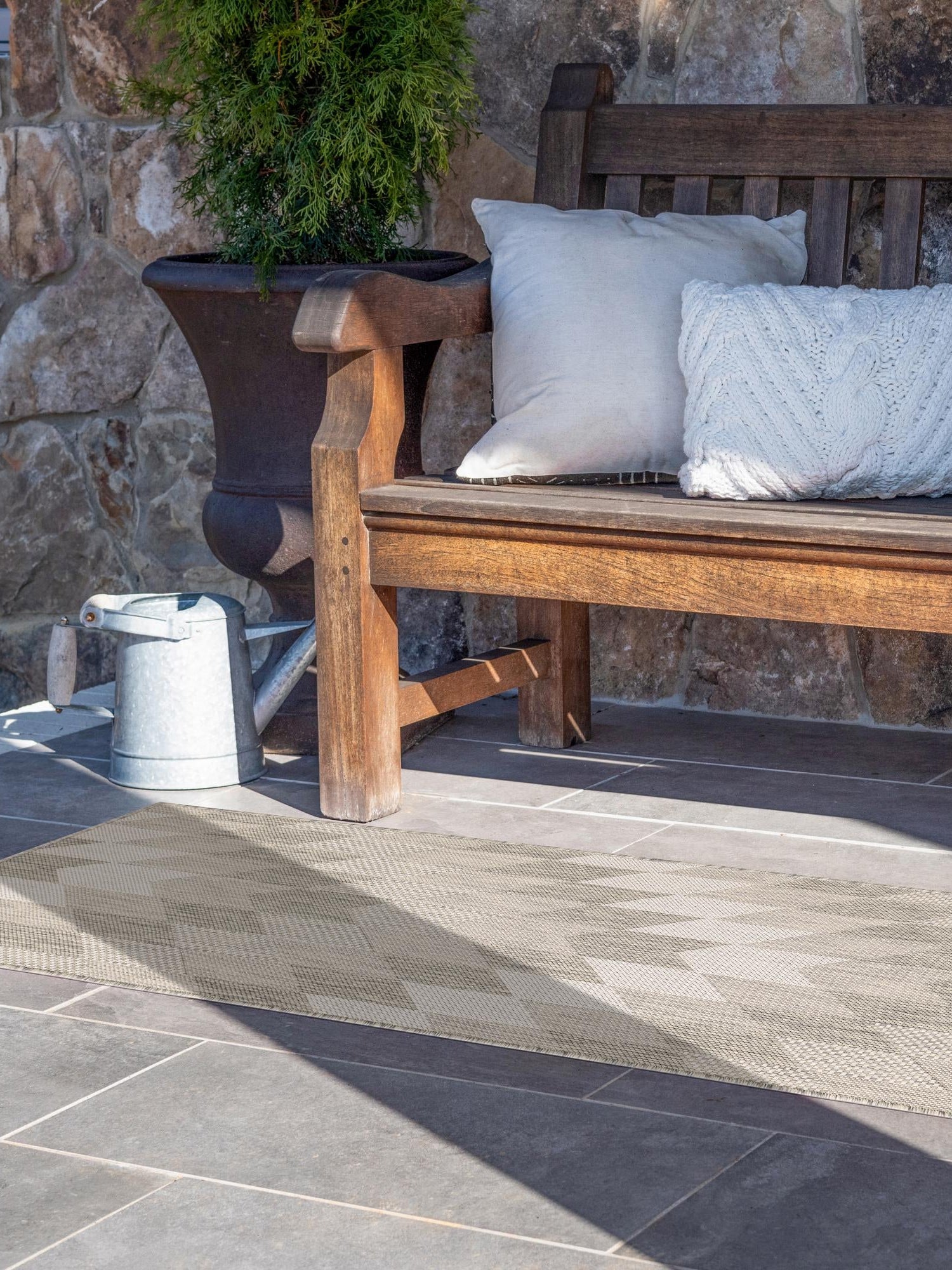 Gray 2' x 8' Outdoor Modern Runner Area Rug Weather Resistant for Patio, Deck, Terrace, Balcony, Porch 100% Polypropylene Modern Outside Carpet for Sale at Rug Engine