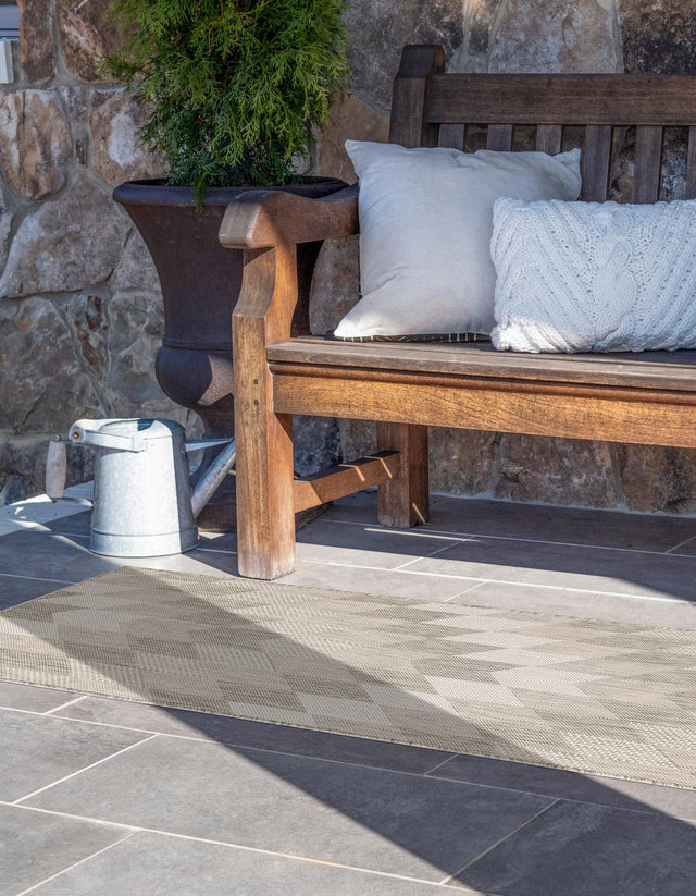 Gray 2' x 6' 1 Outdoor Modern Runner Area Rug Weather Resistant for Patio, Deck, Terrace, Balcony, Porch 100% Polypropylene Modern Outside Carpet for Sale at Rug Engine