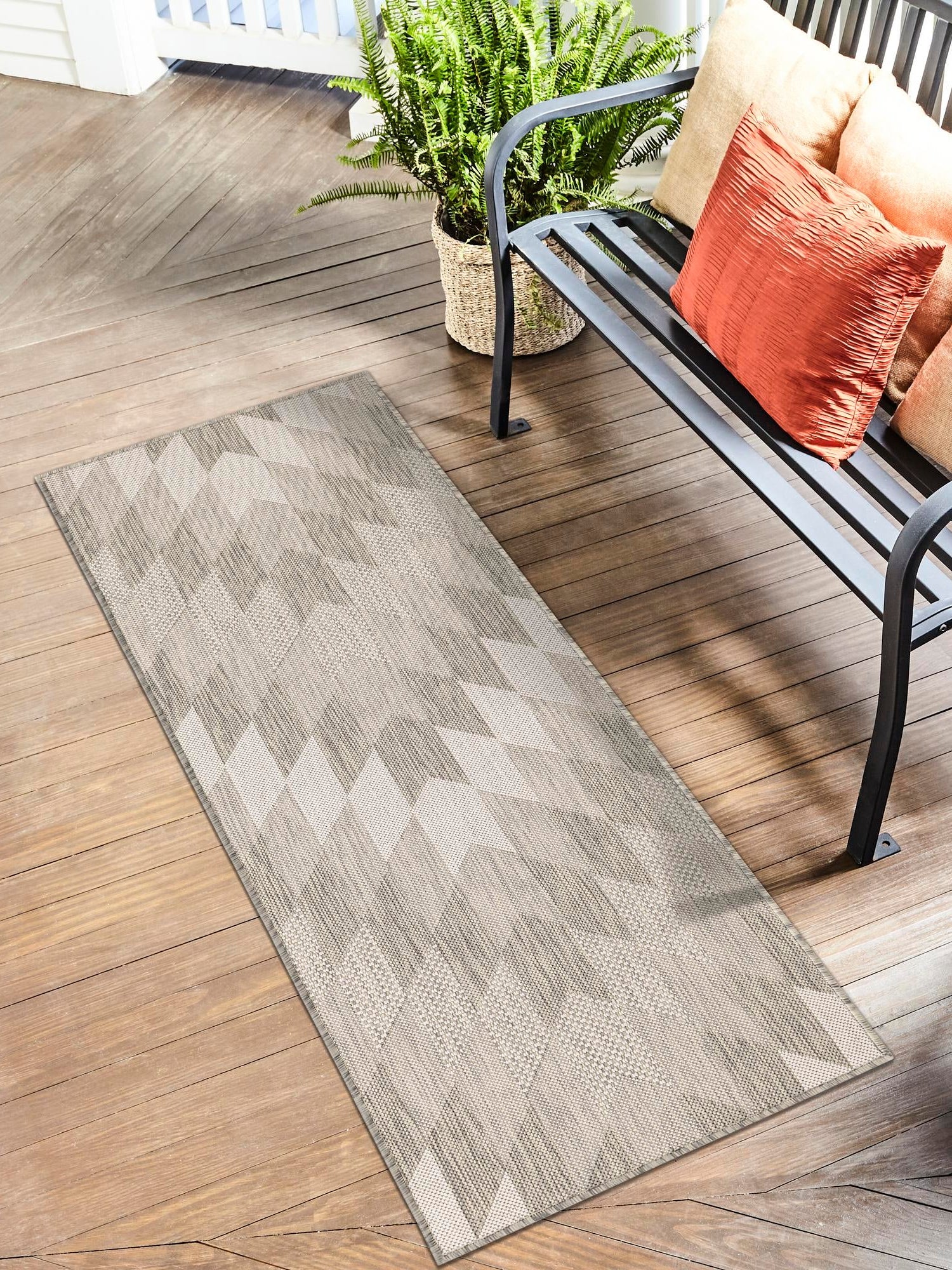 Gray 2' x 4' 1 Outdoor Modern Runner Area Rug Weather Resistant for Patio, Deck, Terrace, Balcony, Porch 100% Polypropylene Modern Outside Carpet for Sale at Rug Engine