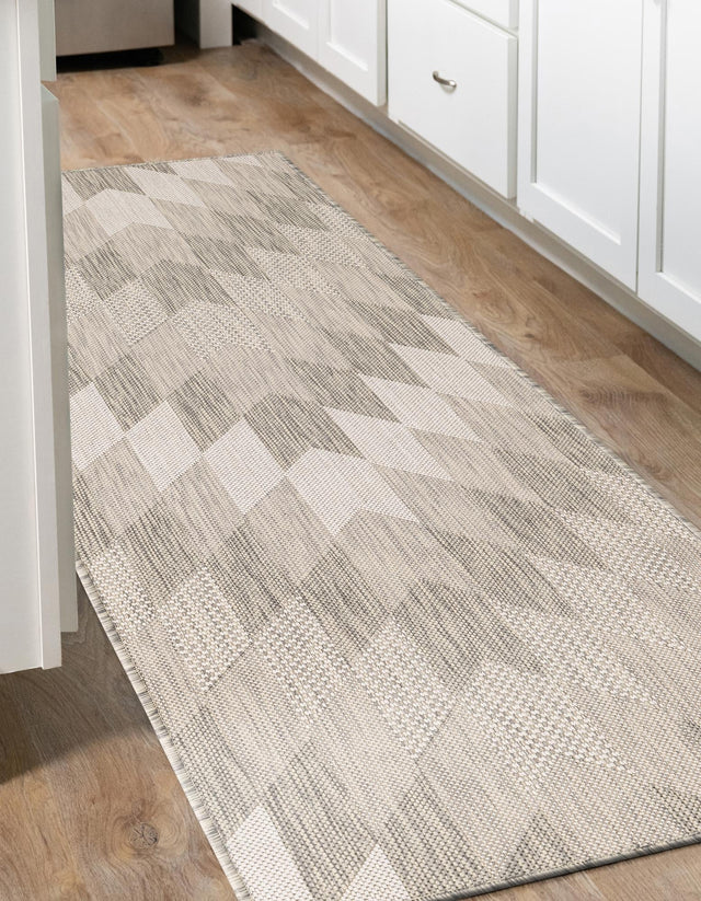 Gray 2' 7 x 12' Outdoor Modern Runner Area Rug Weather Resistant for Patio, Deck, Terrace, Balcony, Porch 100% Polypropylene Modern Outside Carpet for Sale at Rug Engine