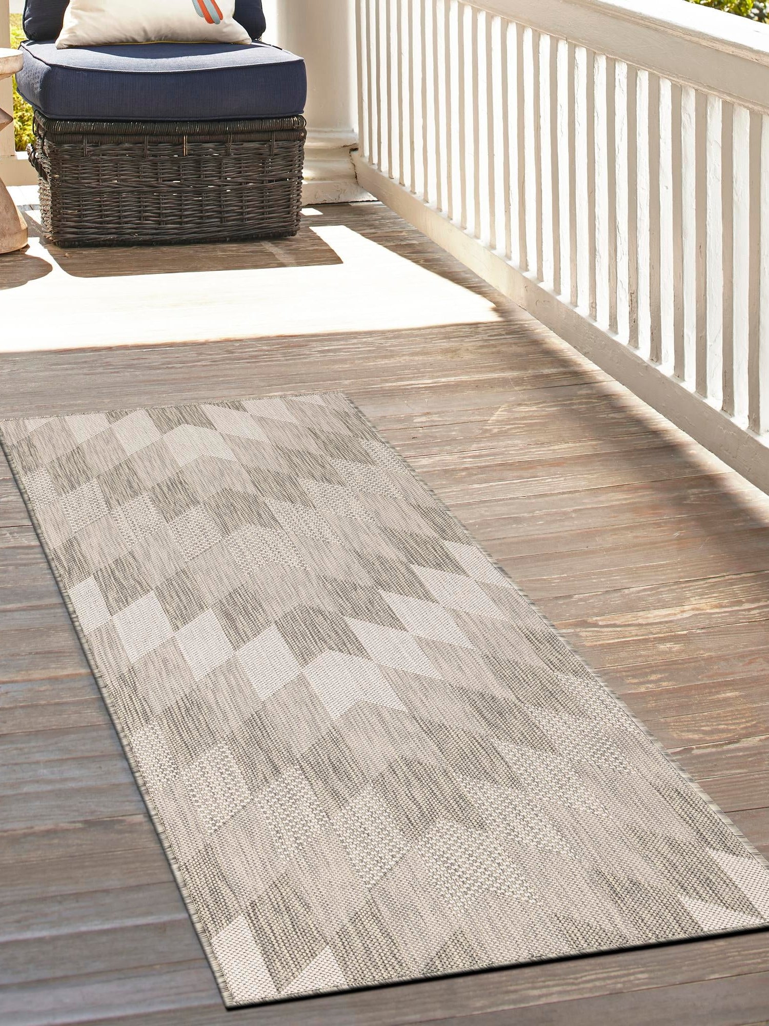 Gray 2' x 8' Outdoor Modern Runner Area Rug Weather Resistant for Patio, Deck, Terrace, Balcony, Porch 100% Polypropylene Modern Outside Carpet for Sale at Rug Engine