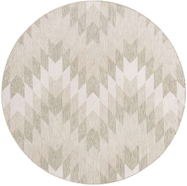 Gray 7' 10 x 7' 10 Outdoor Modern Round Area Rug Weather Resistant for Patio, Deck, Terrace, Balcony, Porch 100% Polypropylene Modern Outside Carpet for Sale at Rug Engine