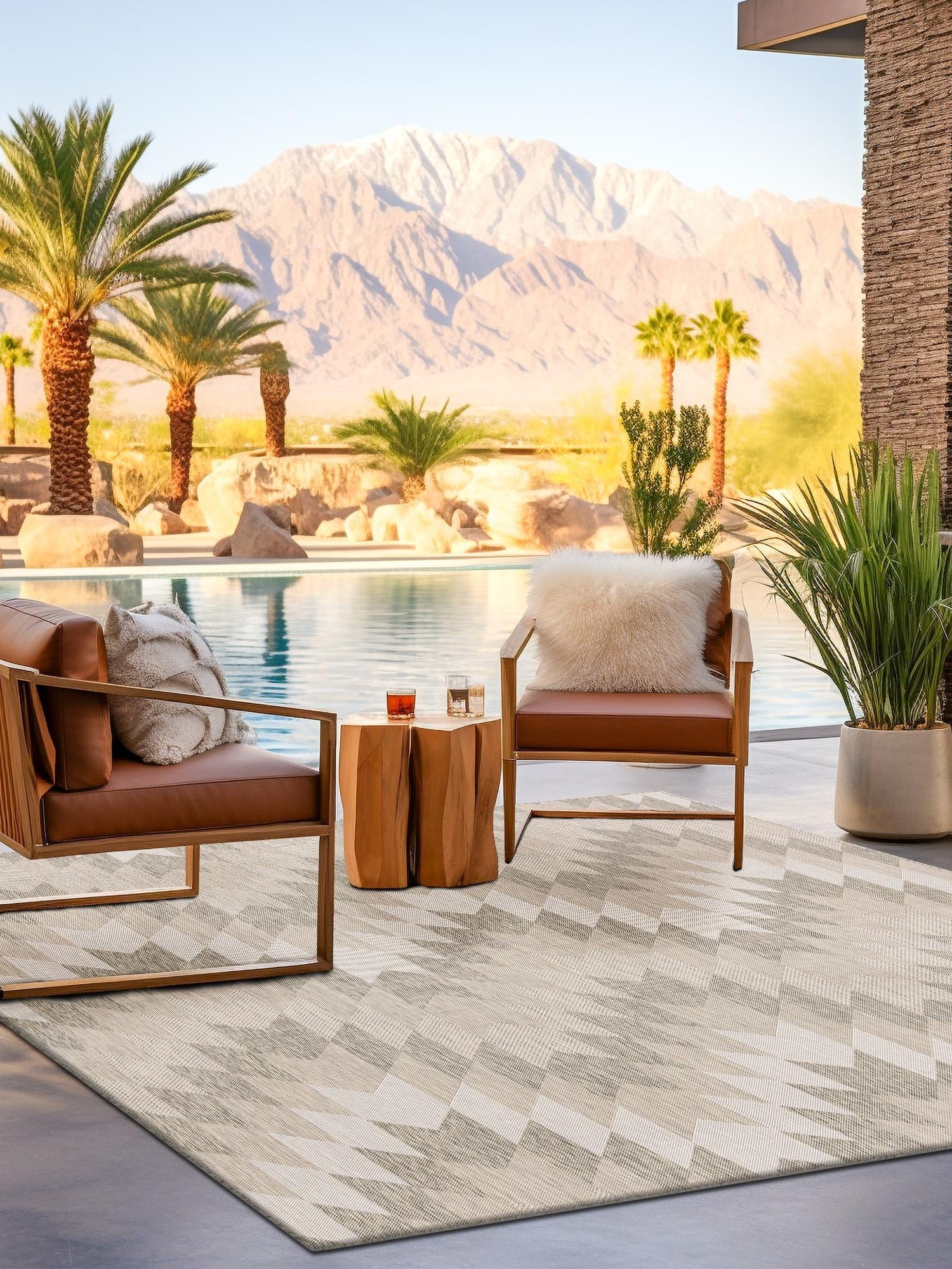 Gray 10' x 10' Outdoor Modern Square Area Rug Weather Resistant for Patio, Deck, Terrace, Balcony, Porch 100% Polypropylene Modern Outside Carpet for Sale at Rug Engine