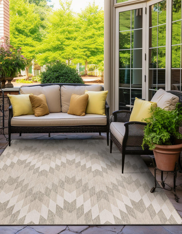 Gray 7' 10 x 7' 10 Outdoor Modern Square Area Rug Weather Resistant for Patio, Deck, Terrace, Balcony, Porch 100% Polypropylene Modern Outside Carpet for Sale at Rug Engine