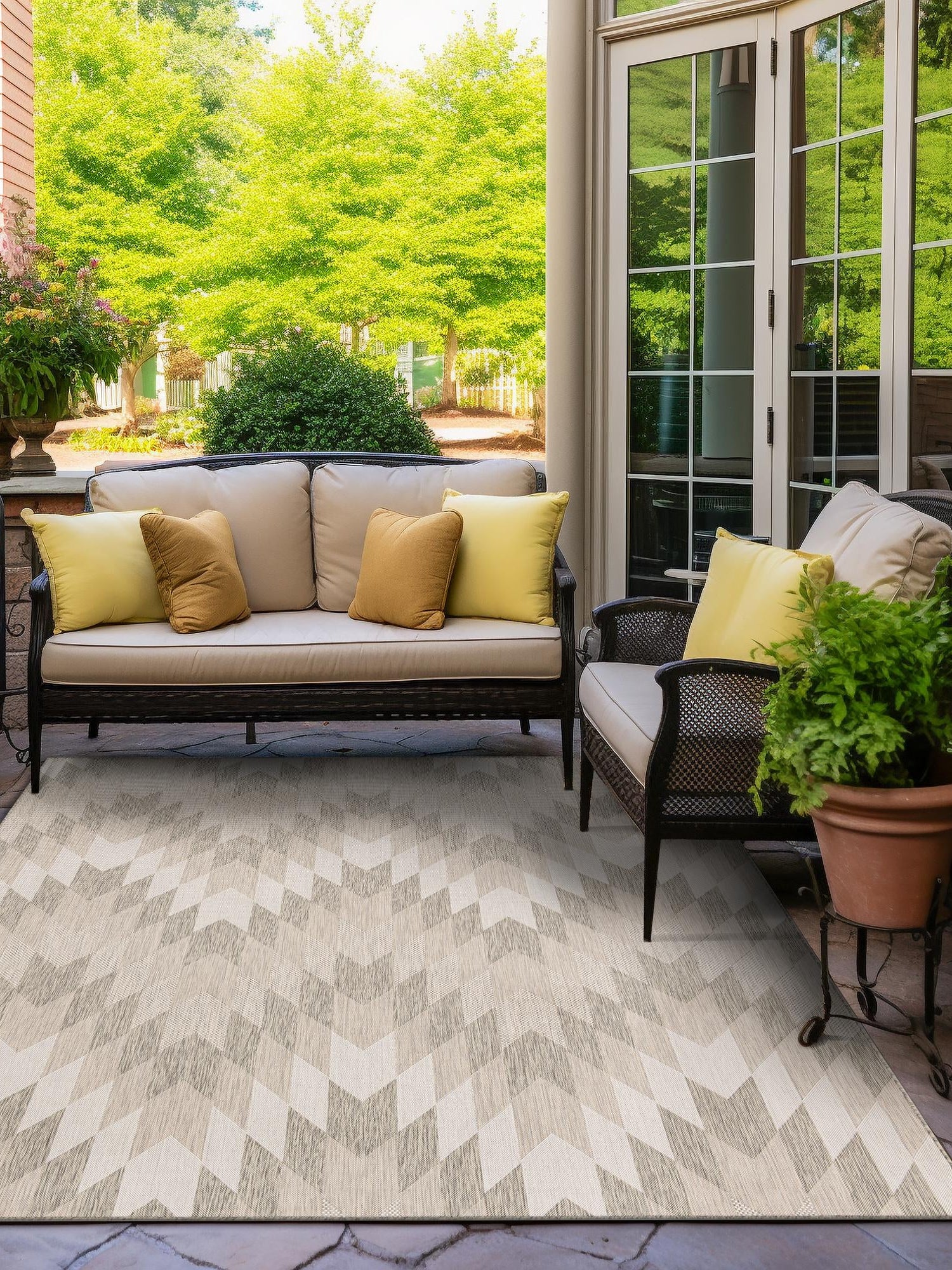 Gray 12' x 12' Outdoor Modern Square Area Rug Weather Resistant for Patio, Deck, Terrace, Balcony, Porch