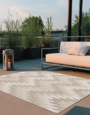 Gray 7' 10 x 7' 10 Outdoor Modern Square Area Rug Weather Resistant for Patio, Deck, Terrace, Balcony, Porch 100% Polypropylene Modern Outside Carpet for Sale at Rug Engine