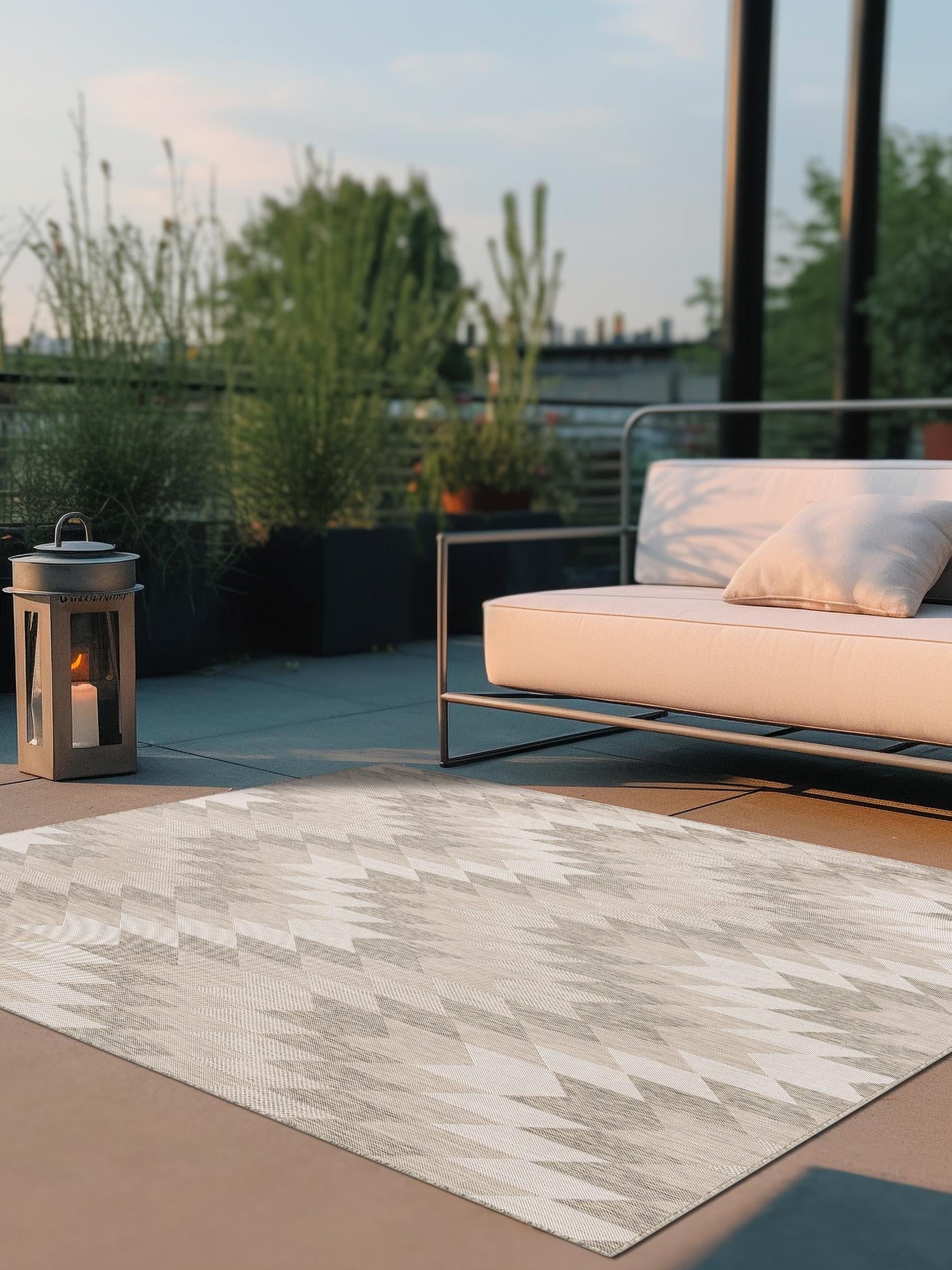 Gray 12' x 12' Outdoor Modern Square Area Rug Weather Resistant for Patio, Deck, Terrace, Balcony, Porch