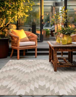 Gray 7' 10 x 7' 10 Outdoor Modern Square Area Rug Weather Resistant for Patio, Deck, Terrace, Balcony, Porch 100% Polypropylene Modern Outside Carpet for Sale at Rug Engine