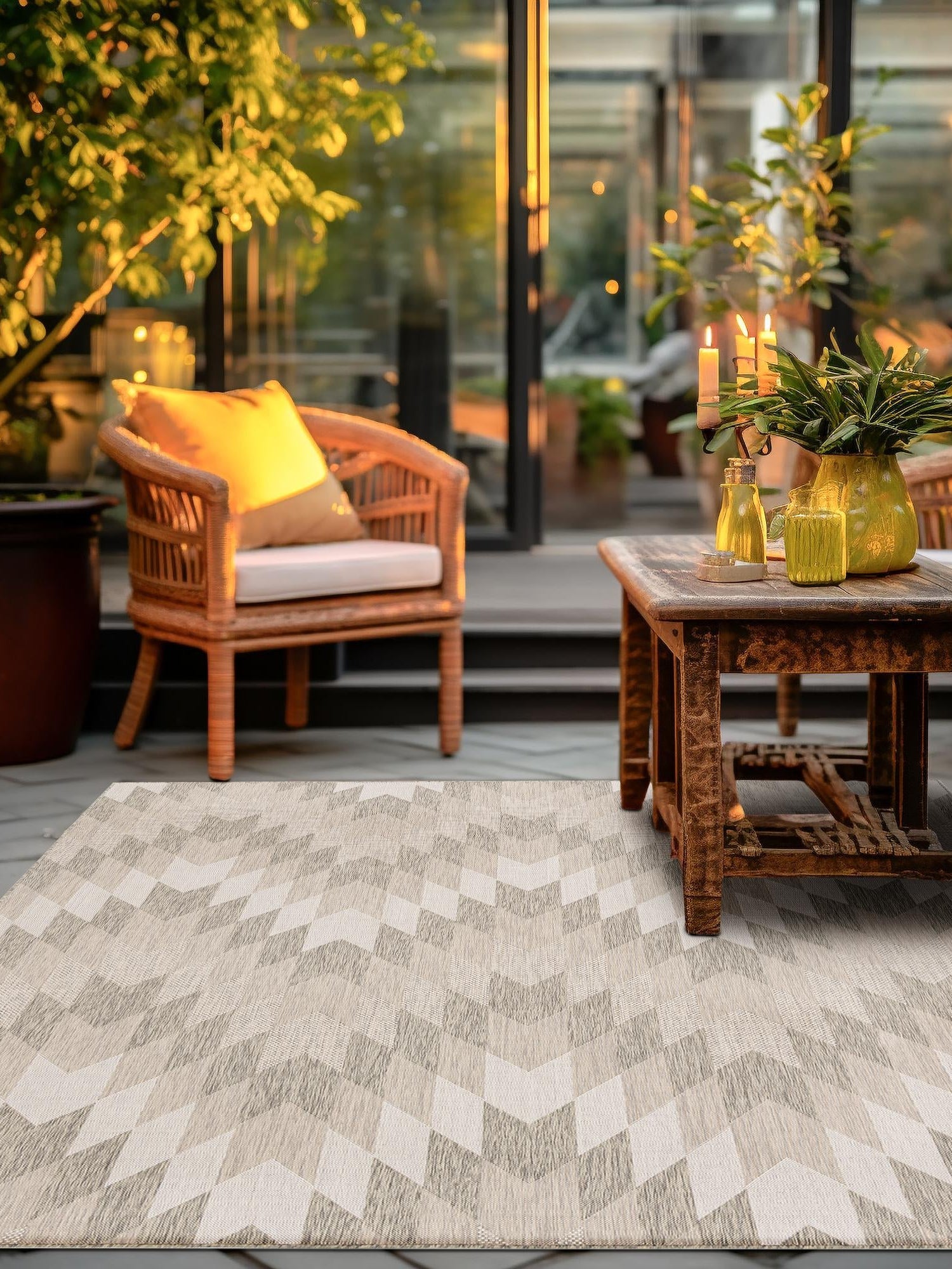 Gray 12' x 12' Outdoor Modern Square Area Rug Weather Resistant for Patio, Deck, Terrace, Balcony, Porch