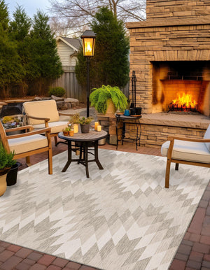 Gray 10' x 10' Outdoor Modern Square Area Rug Weather Resistant for Patio, Deck, Terrace, Balcony, Porch 100% Polypropylene Modern Outside Carpet for Sale at Rug Engine