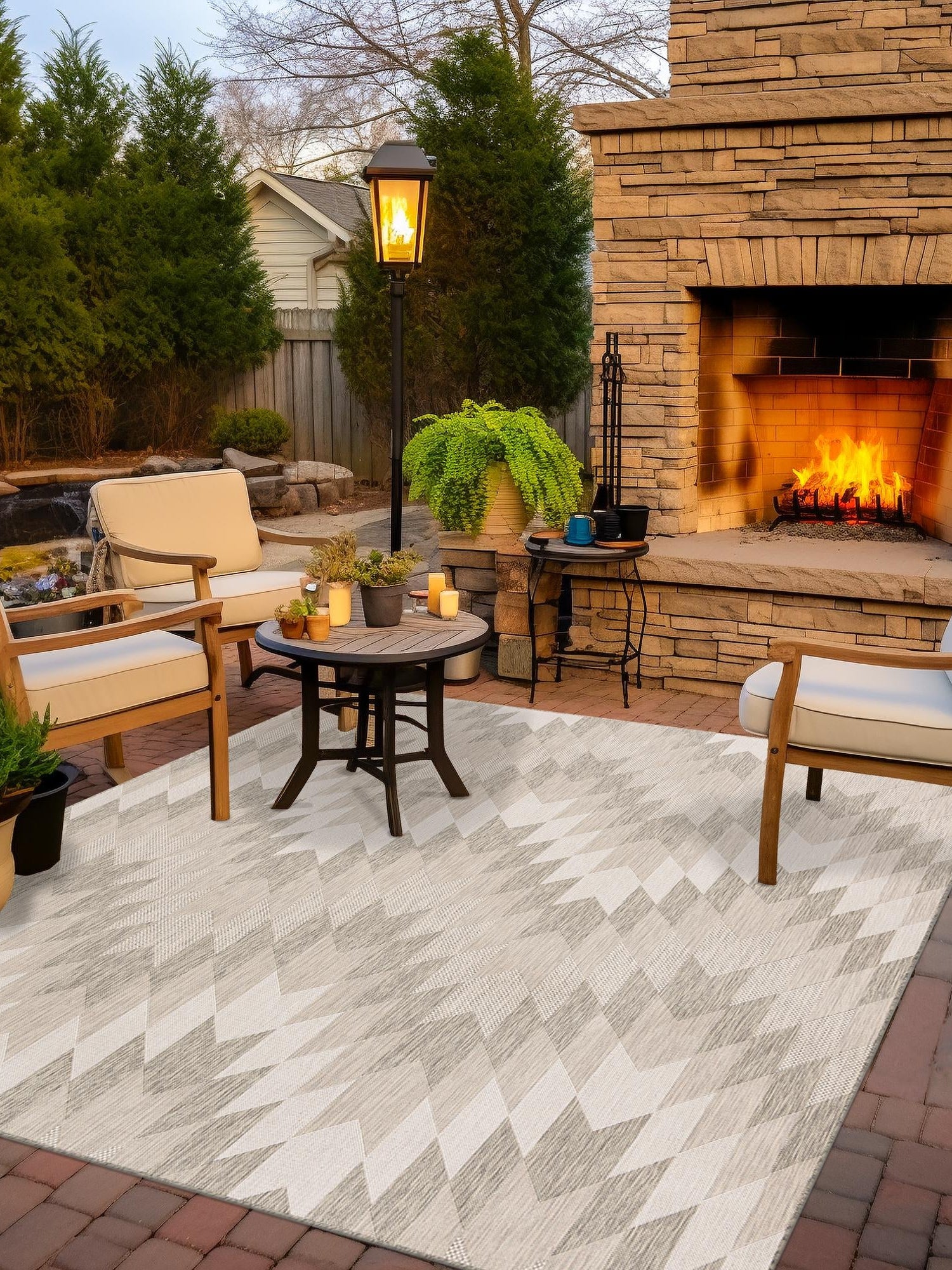 Gray 12' x 12' Outdoor Modern Square Area Rug Weather Resistant for Patio, Deck, Terrace, Balcony, Porch