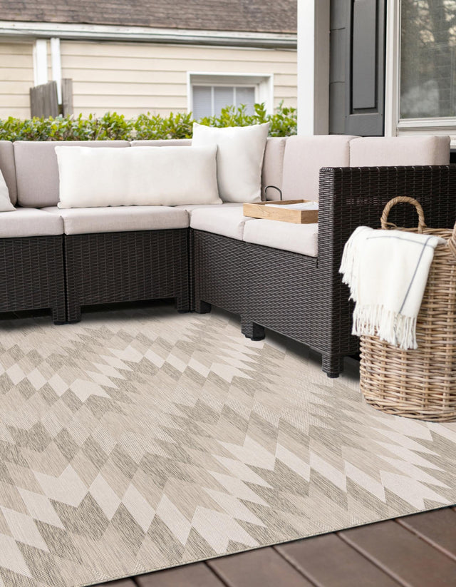 Gray 7' 10 x 7' 10 Outdoor Modern Square Area Rug Weather Resistant for Patio, Deck, Terrace, Balcony, Porch 100% Polypropylene Modern Outside Carpet for Sale at Rug Engine