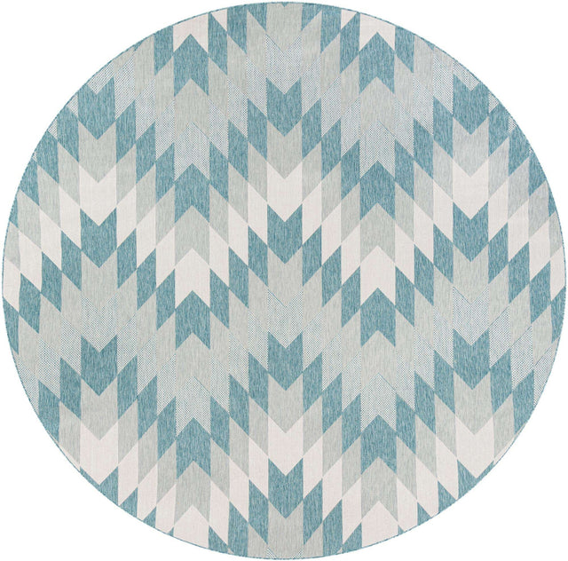 Aqua 10' x 10' Outdoor Modern Round Area Rug Weather Resistant for Patio, Deck, Terrace, Balcony, Porch
