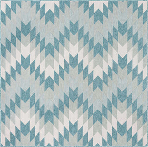 Aqua 10' x 10' Outdoor Modern Square Area Rug Weather Resistant for Patio, Deck, Terrace, Balcony, Porch 100% Polypropylene Modern Outside Carpet for Sale at Rug Engine