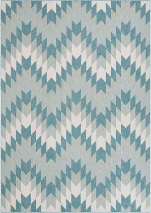 Aqua 10' x 14' 1 Outdoor Modern Rectangle Area Rug Weather Resistant for Patio, Deck, Terrace, Balcony, Porch 100% Polypropylene Modern Outside Carpet for Sale at Rug Engine