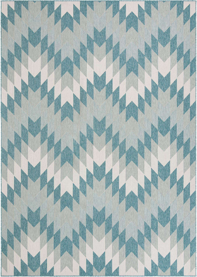 Aqua 10' x 14' 1 Outdoor Modern Rectangle Area Rug Weather Resistant for Patio, Deck, Terrace, Balcony, Porch 100% Polypropylene Modern Outside Carpet for Sale at Rug Engine