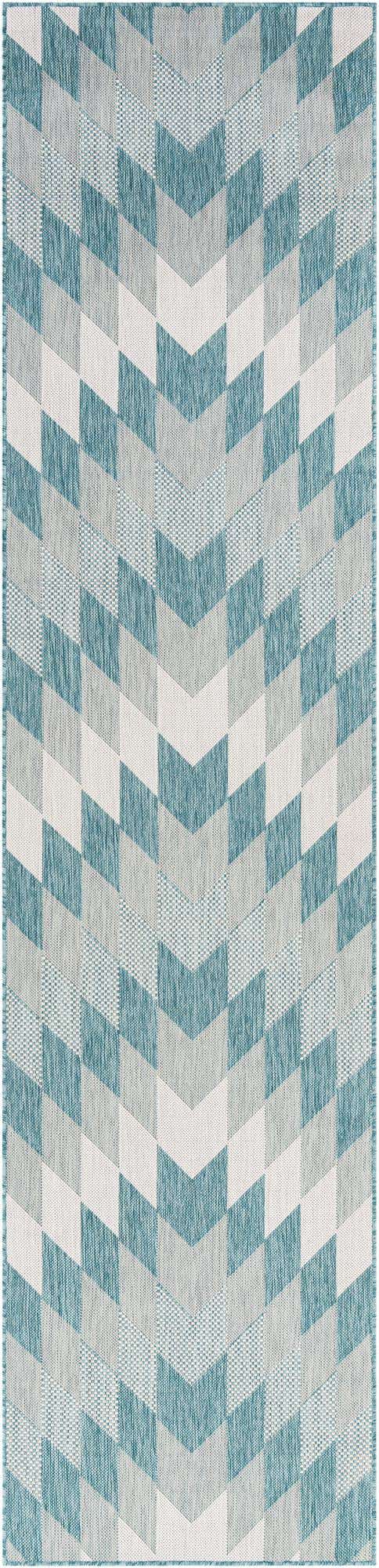 Aqua 2' 7 x 12' Outdoor Modern Runner Area Rug Weather Resistant for Patio, Deck, Terrace, Balcony, Porch 100% Polypropylene Modern Outside Carpet for Sale at Rug Engine