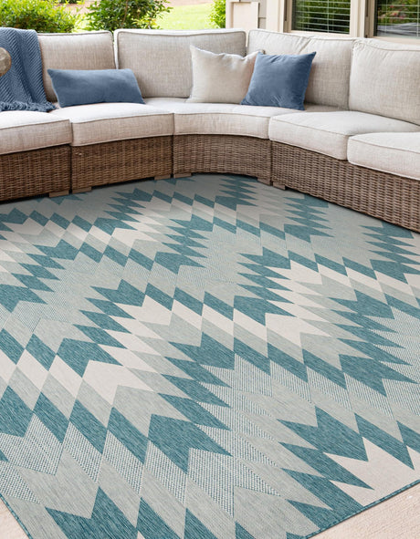 Aqua 12' x 12' Outdoor Modern Square Area Rug Weather Resistant for Patio, Deck, Terrace, Balcony, Porch 100% Polypropylene Modern Outside Carpet for Sale at Rug Engine