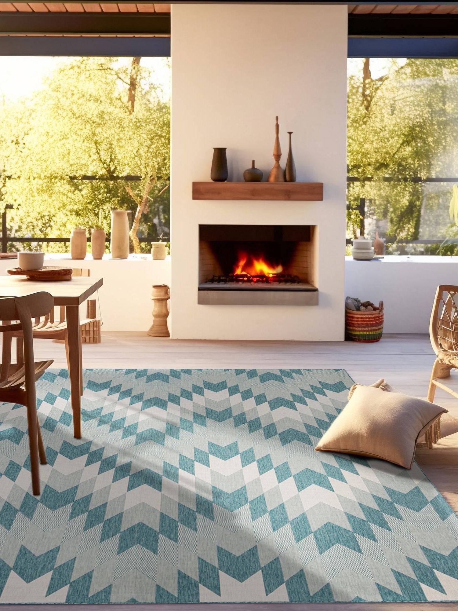 Aqua 12' x 12' Outdoor Modern Square Area Rug Weather Resistant for Patio, Deck, Terrace, Balcony, Porch 100% Polypropylene Modern Outside Carpet for Sale at Rug Engine