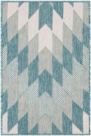 Aqua 2' x 3' 1 Outdoor Modern Rectangle Area Rug Weather Resistant for Patio, Deck, Terrace, Balcony, Porch 100% Polypropylene Modern Outside Carpet for Sale at Rug Engine