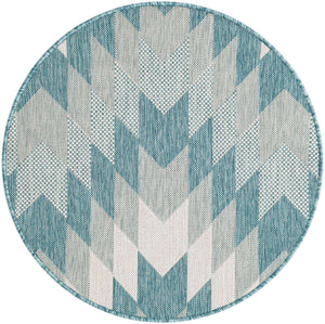 Aqua 3' 1 x 3' 1 Outdoor Modern Round Area Rug Weather Resistant for Patio, Deck, Terrace, Balcony, Porch 100% Polypropylene Modern Outside Carpet for Sale at Rug Engine