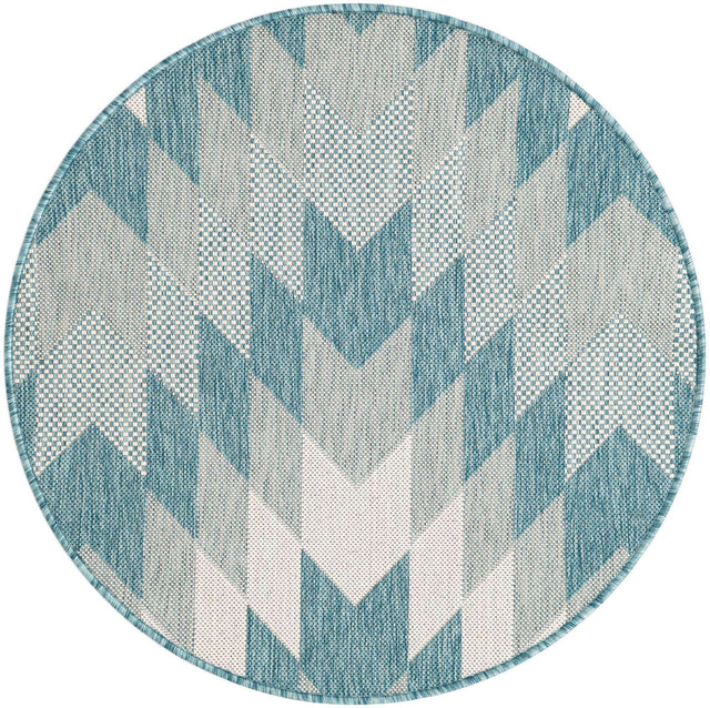 Aqua 3' 1 x 3' 1 Outdoor Modern Round Area Rug Weather Resistant for Patio, Deck, Terrace, Balcony, Porch 100% Polypropylene Modern Outside Carpet for Sale at Rug Engine