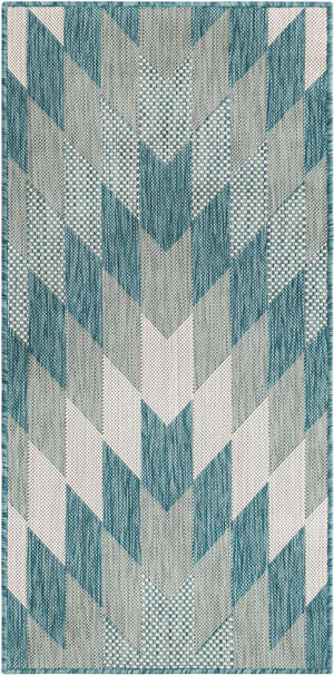 Aqua 2' x 4' 1 Outdoor Modern Runner Area Rug Weather Resistant for Patio, Deck, Terrace, Balcony, Porch 100% Polypropylene Modern Outside Carpet for Sale at Rug Engine