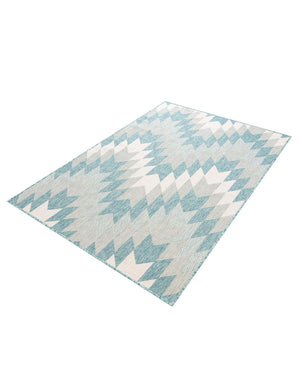 Aqua 4' 1 x 6' 1 Outdoor Modern Rectangle Area Rug Weather Resistant for Patio, Deck, Terrace, Balcony, Porch 100% Polypropylene Modern Outside Carpet for Sale at Rug Engine