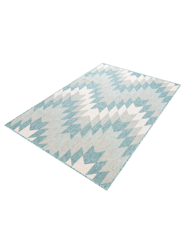 Aqua 4' 1 x 6' 1 Outdoor Modern Rectangle Area Rug Weather Resistant for Patio, Deck, Terrace, Balcony, Porch 100% Polypropylene Modern Outside Carpet for Sale at Rug Engine