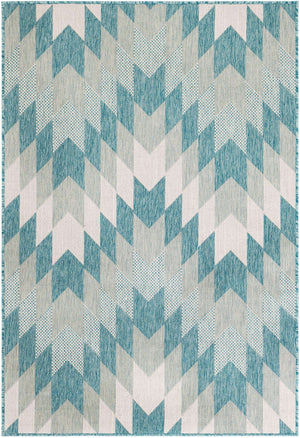 Aqua 4' 1 x 6' 1 Outdoor Modern Rectangle Area Rug Weather Resistant for Patio, Deck, Terrace, Balcony, Porch 100% Polypropylene Modern Outside Carpet for Sale at Rug Engine