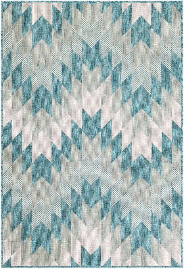 Aqua 4' 1 x 6' 1 Outdoor Modern Rectangle Area Rug Weather Resistant for Patio, Deck, Terrace, Balcony, Porch 100% Polypropylene Modern Outside Carpet for Sale at Rug Engine