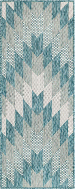 Aqua 2' x 5' 3 Outdoor Modern Runner Area Rug Weather Resistant for Patio, Deck, Terrace, Balcony, Porch 100% Polypropylene Modern Outside Carpet for Sale at Rug Engine