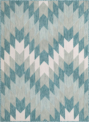 Aqua 5' 3 x 7' 1 Outdoor Modern Rectangle Area Rug Weather Resistant for Patio, Deck, Terrace, Balcony, Porch 100% Polypropylene Modern Outside Carpet for Sale at Rug Engine