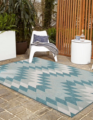 Aqua 9' x 12' Outdoor Modern Rectangle Area Rug Weather Resistant for Patio, Deck, Terrace, Balcony, Porch 100% Polypropylene Modern Outside Carpet for Sale at Rug Engine