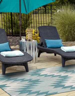 Aqua 10' x 14' 1 Outdoor Modern Rectangle Area Rug Weather Resistant for Patio, Deck, Terrace, Balcony, Porch 100% Polypropylene Modern Outside Carpet for Sale at Rug Engine