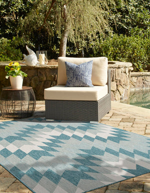 Aqua 4' 1 x 6' 1 Outdoor Modern Rectangle Area Rug Weather Resistant for Patio, Deck, Terrace, Balcony, Porch 100% Polypropylene Modern Outside Carpet for Sale at Rug Engine
