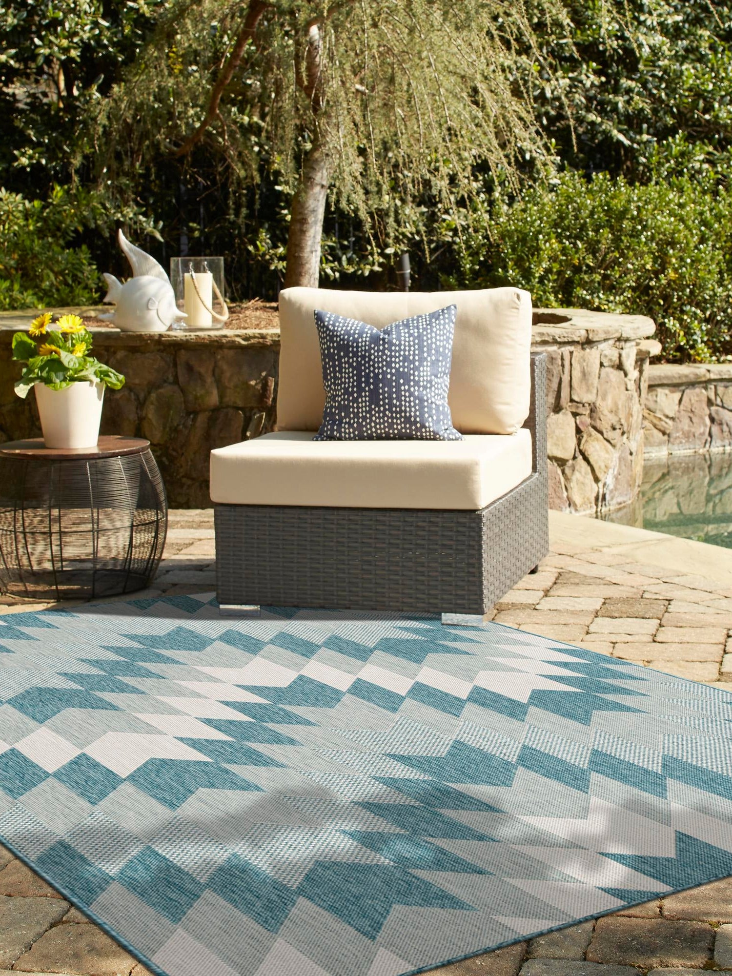 Aqua 9' x 12' Outdoor Modern Rectangle Area Rug Weather Resistant for Patio, Deck, Terrace, Balcony, Porch 100% Polypropylene Modern Outside Carpet for Sale at Rug Engine